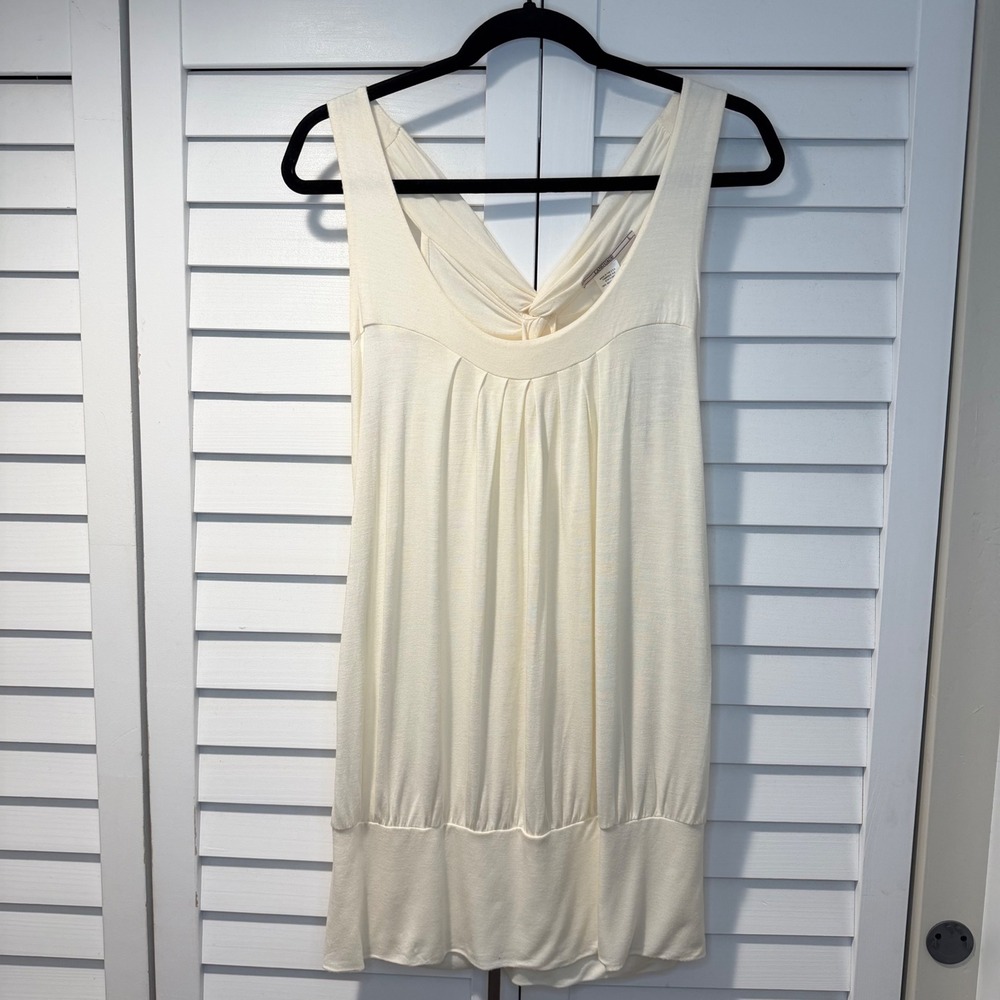 Anthropologie Language Carly Tunic Top‎ Cream Twisted Back Bubble Hem Large NEW